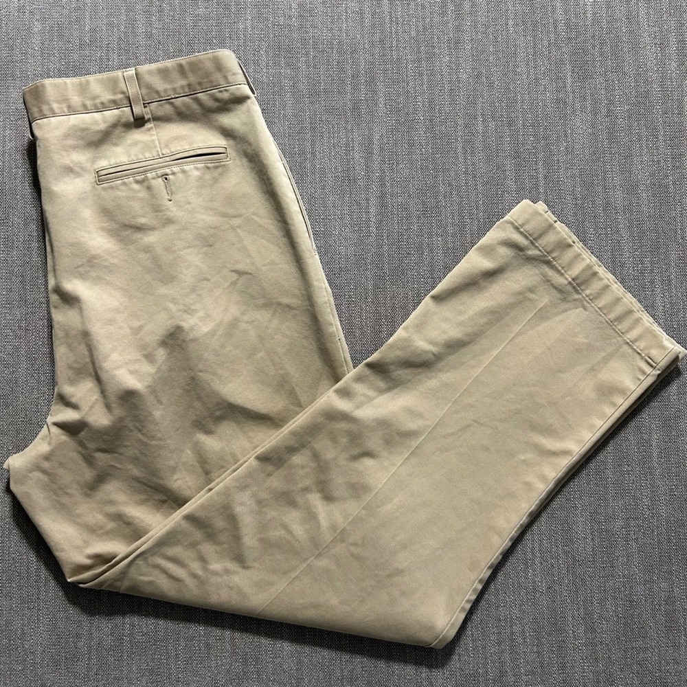 Lands' End Chinos Men 38 Khaki Tan Pleated Front Traditional Fit Cotton Pants